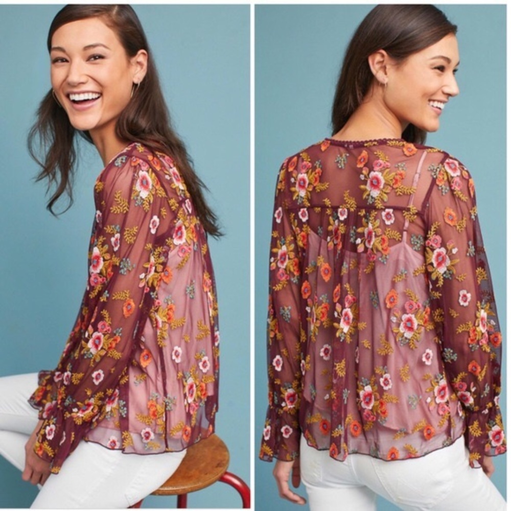 Feather Bone by Anthropologie Embroidered Blouse